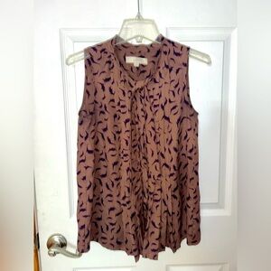 LOFT Women's Mauve and Purple Sleeve Tie Neck Top